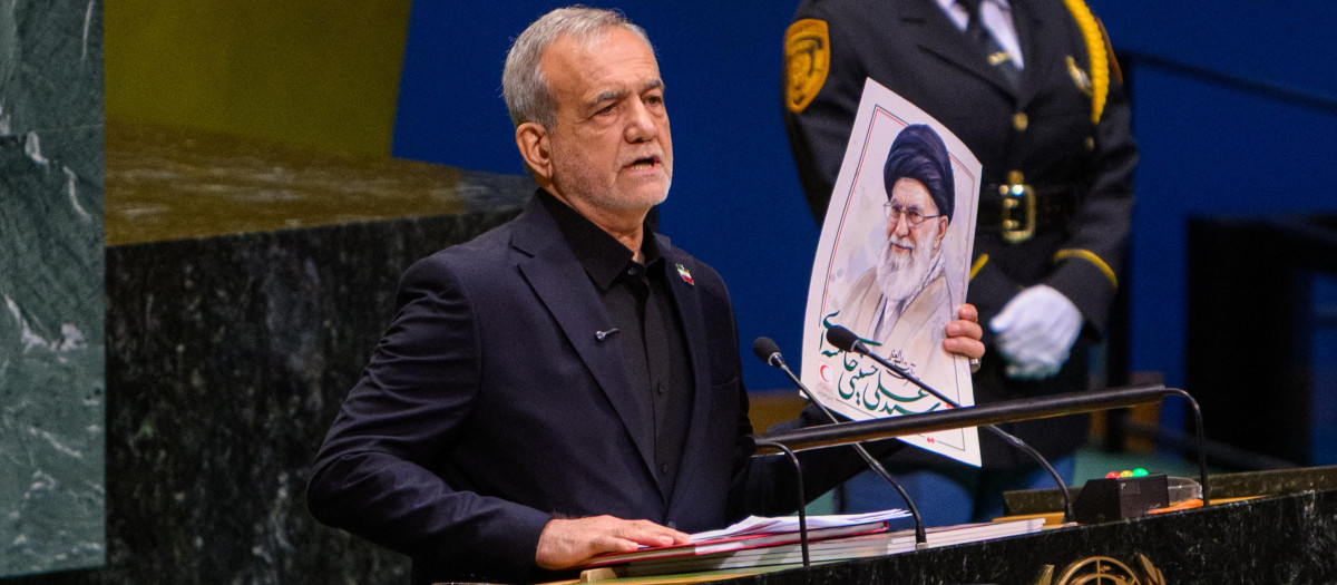 El presidente iraní Masoud Pezeshkian durante su discurso en Naciones Unidas