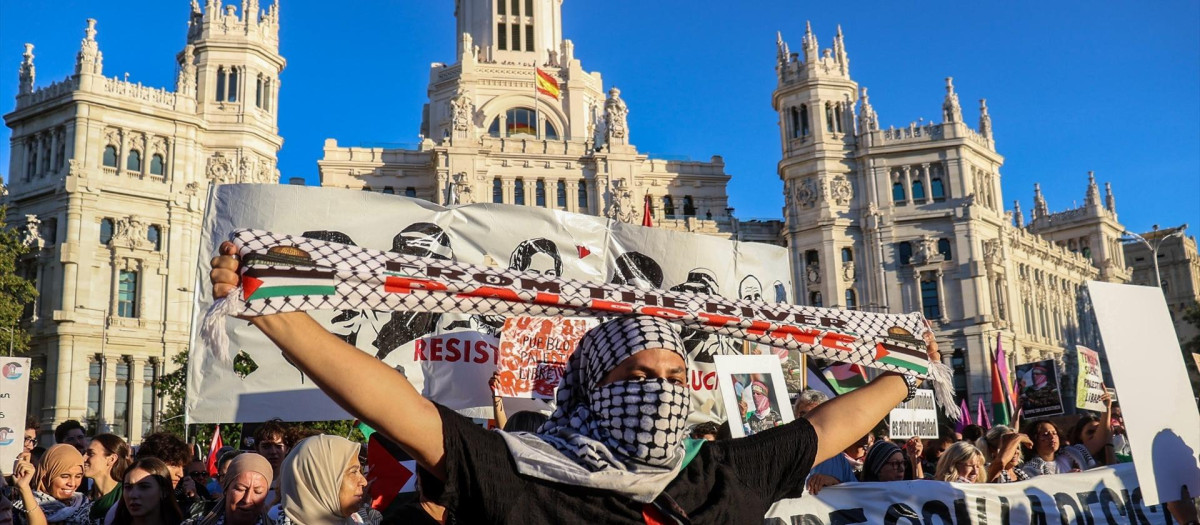 Un joven, durante una movilización a favor del pueblo Palestino en Madrid