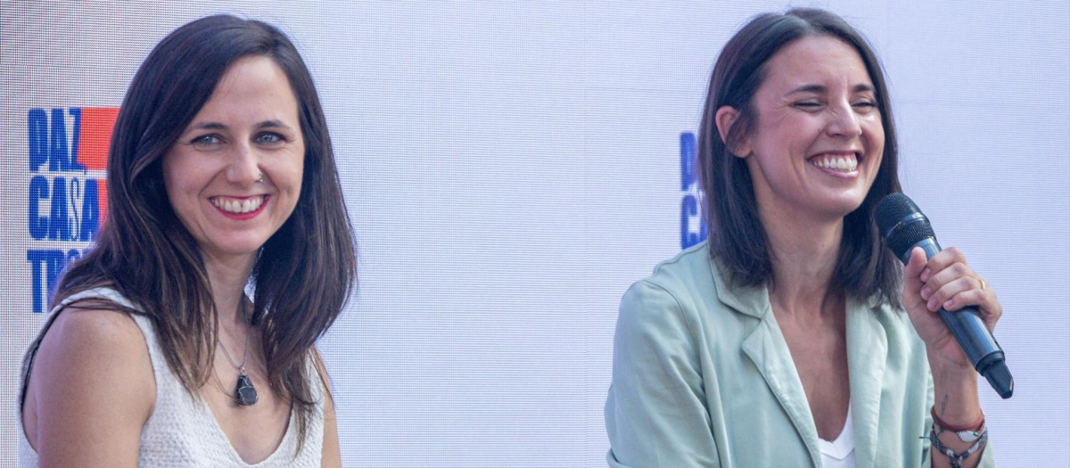 La secretaria general de Podemos, Ione Belarra, la secretaria política de Podemos y eurodiputada, Irene Montero