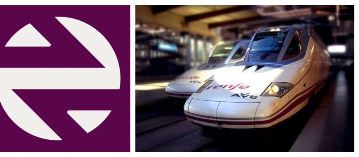 Nuevo logotipo de Renfe junto a trenes AVE
