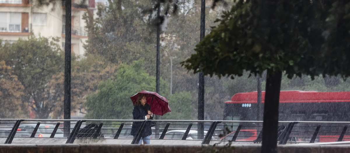 Imagen de una mujer protegiéndose de la lluvia en Valencia