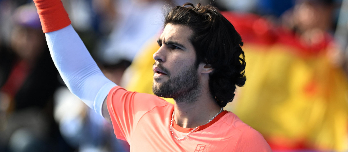 Carlos Alcaraz festeja un punto en el ATP 500 de Tokio