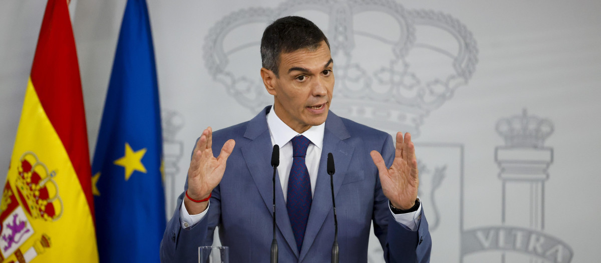 Pedro Sánchez, durante su comparecencia de este martes en la Moncloa