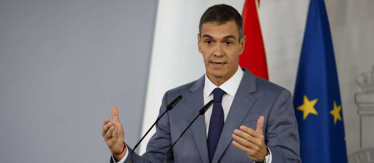 Pedro Sánchez, durante su comparecencia en la Moncloa