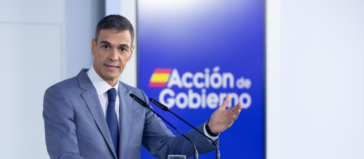 El presidente del Gobierno, Pedro Sánchez, durante una rueda de prensa posterior al Consejo de Ministros, en el Palacio de la Moncloa