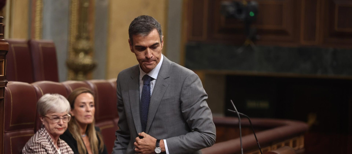 El presidente del Gobierno, Pedro Sánchez, en una sesión plenaria en el Congreso