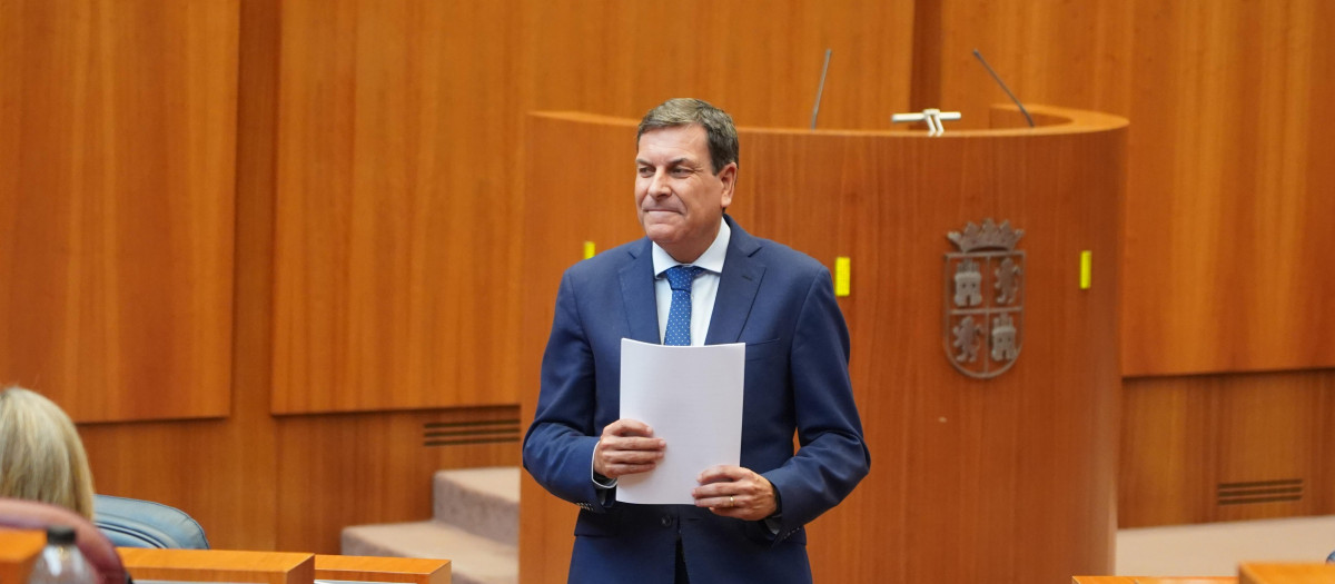 El portavoz de la Junta y consejero de Economía y Hacienda, Carlos Fernández Carriedo, en el pleno