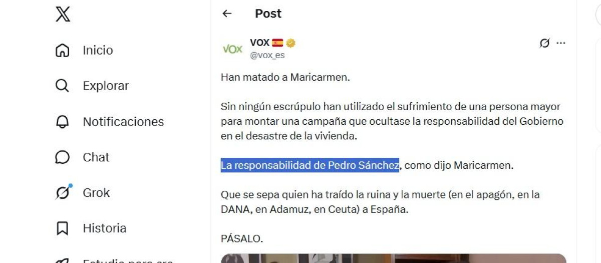 Vox reacciona a la muerte de Maricarmen, la octogenaria desahuciada en Madrid