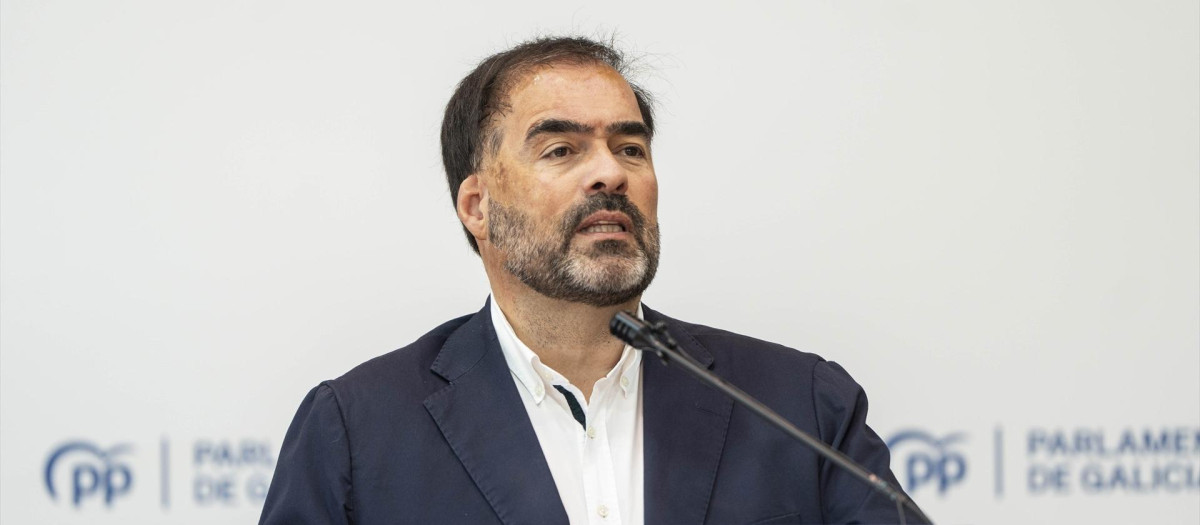 El portavoz parlamentario del PP de Galicia, Alberto Pazos Couñago, en rueda de prensa