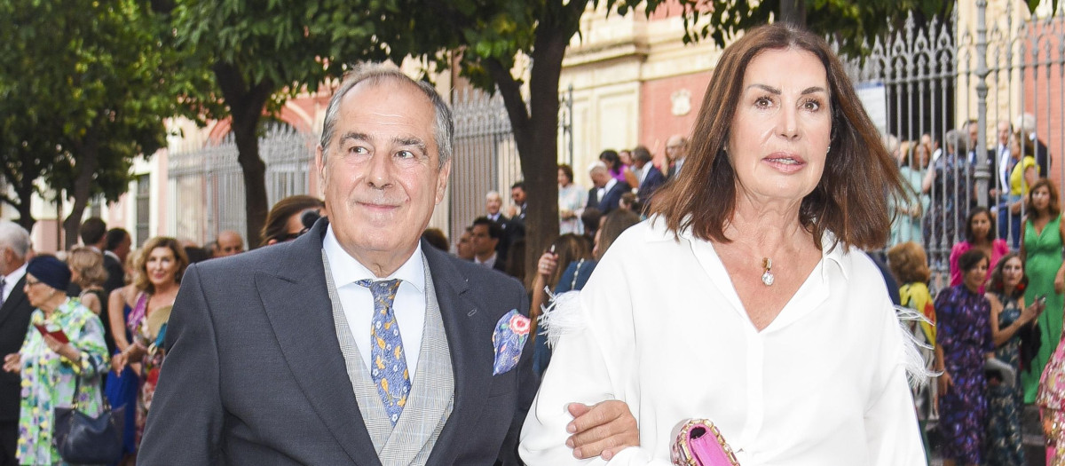 Carmen Martinez Bordiu and Jose Miguel Carrillo de Albornoz during wedding of Blanca Martinez Carrillo de Albornoz and Salvador Delso Noguera in Sevilla on Friday, 8 september 2023.