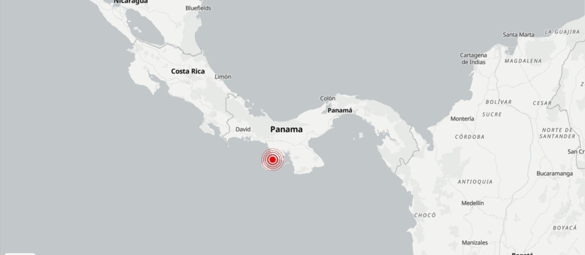 Ubicación aproximada del epicentro del terremoto de magnitud 6,4 en la escala abierta de Richter registrado el 12 de octubre de 2026 en Panamá