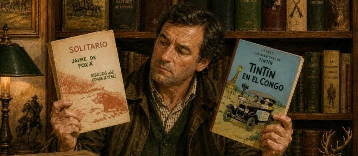Ilustración sobre la lectura de libros de caza