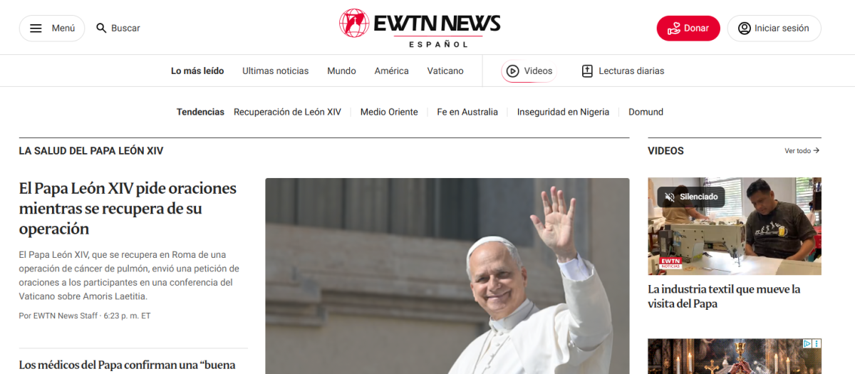 La portada de EWTN News Español