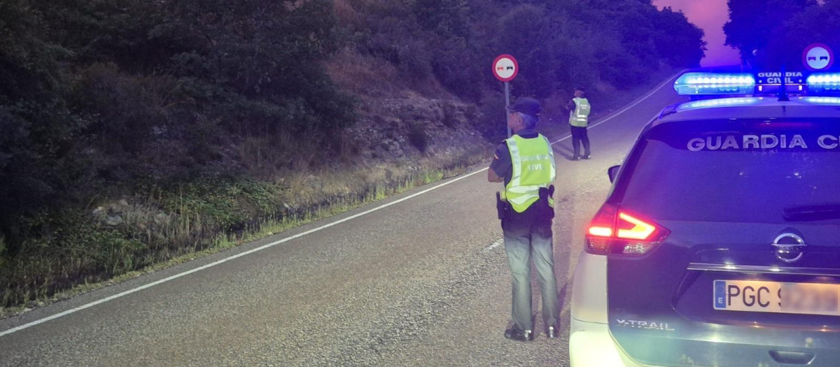 Agentes de la Guardia Civil de León, en las inmediaciones de un incendio