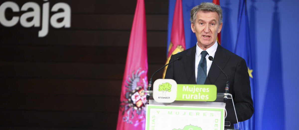 El presidente del Partido Popular, Alberto Núñez Feijóo, interviene en un acto organizado por la Asociación de Familias y Mujeres del Medio Rural (Afammer) c