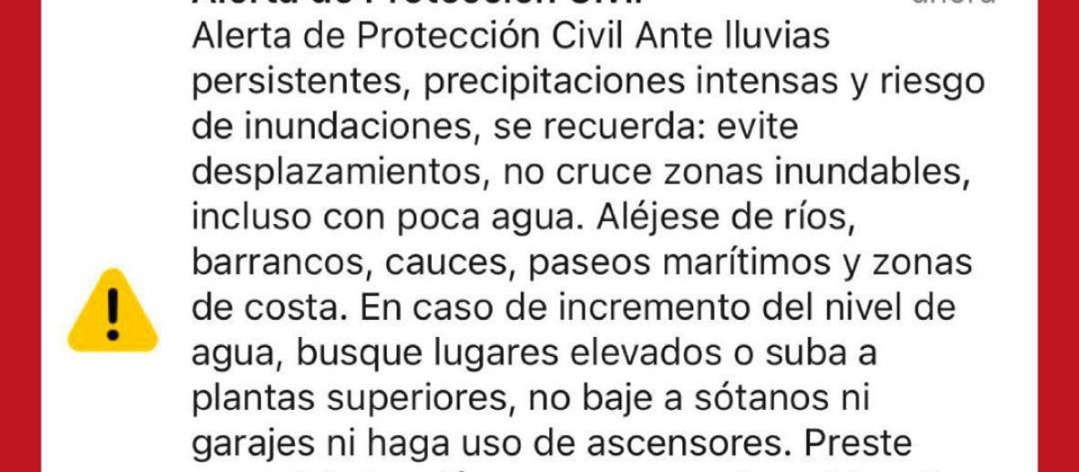 Es-Alert enviado por la Generalitat Valenciana este domingo