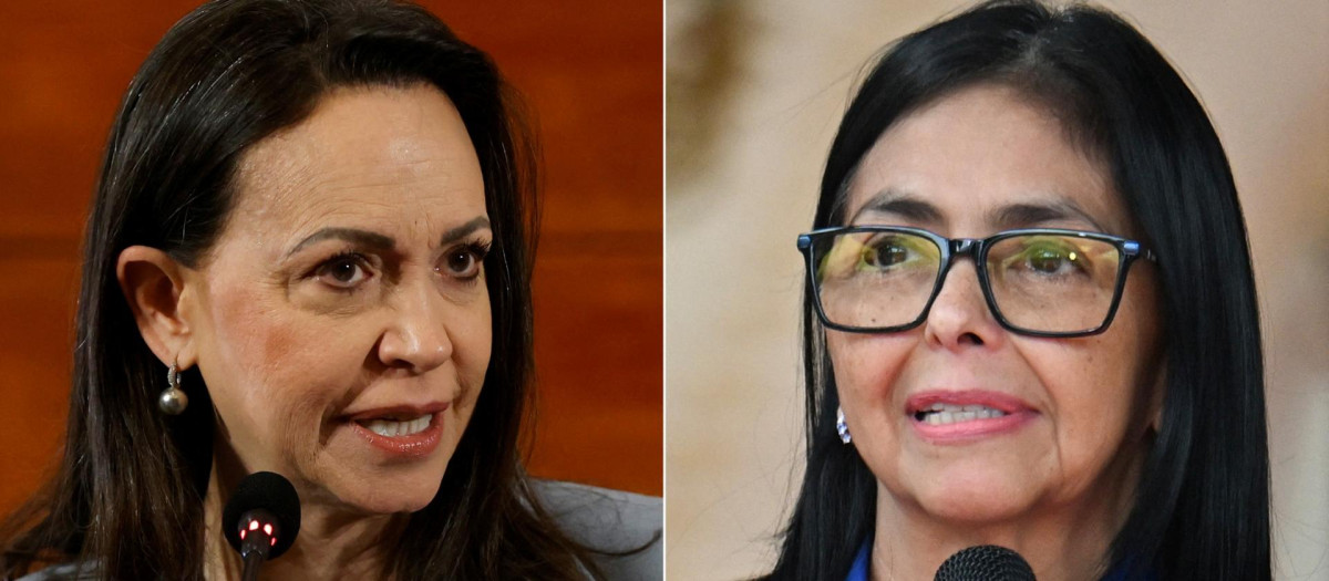 La líder opositora venezolana María Corina Machado y la presidenta interina de Venezuela, Delcy Rodríguez