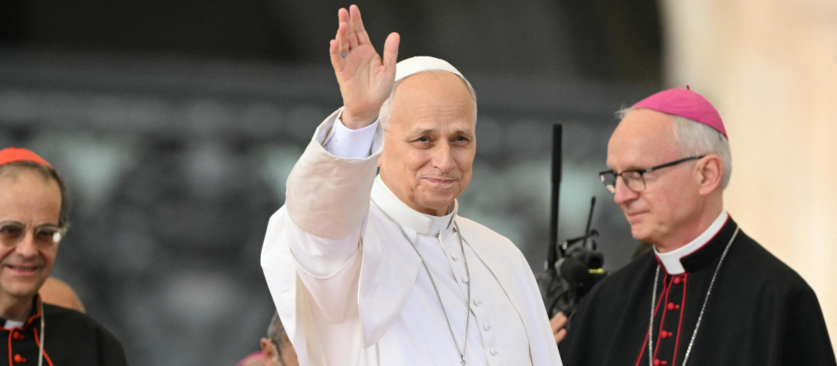 Pope Leo XIV greets cardinals as he arrives for the weekly general audience at St Peter's Square in The Vatican on October 21, 2026. (Photo by Tiziana FABI / AFP)