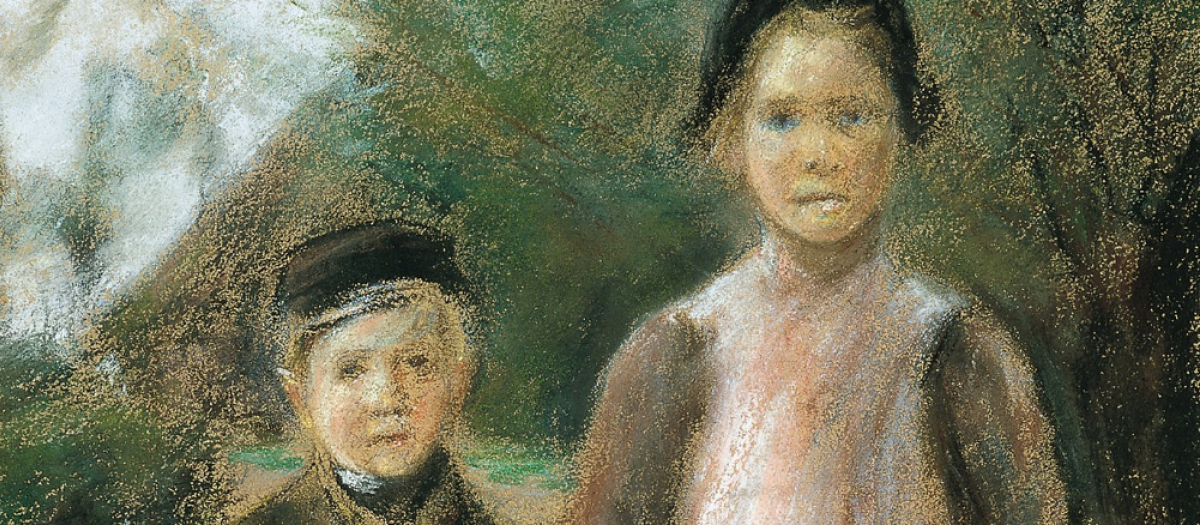 Niño y niña en una calle de pueblo (1897) de Max Liebermann