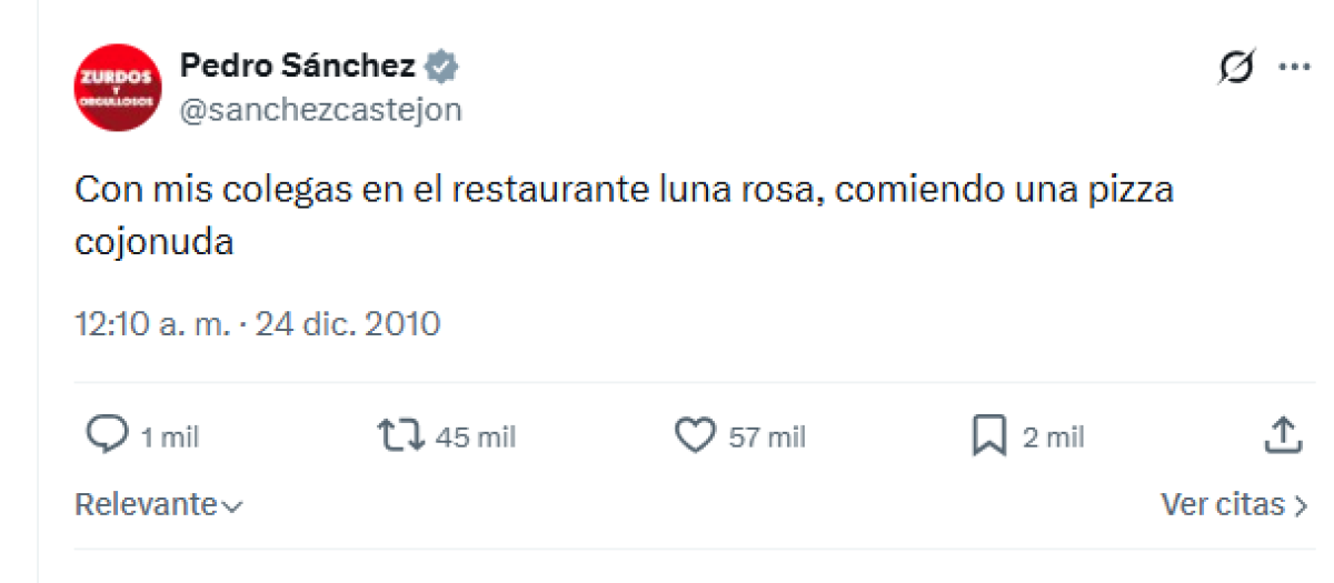 El tuit del 2010 al que ha hecho referencia Sánchez