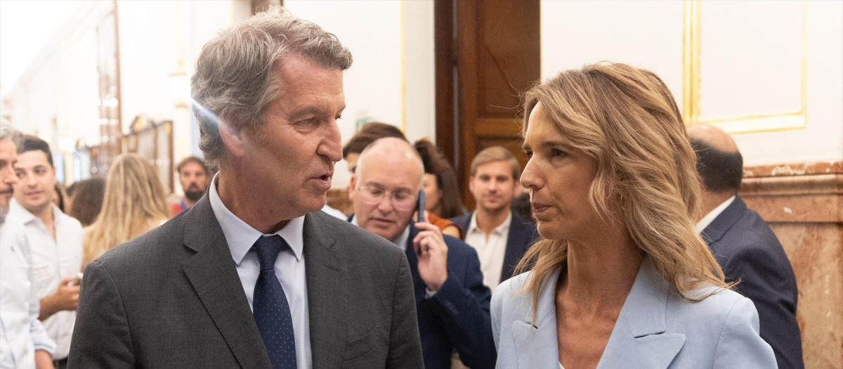 (El presidente del PP, Alberto Núñez Feijóo y la diputada del PP Cayetana Álvarez de Toledo