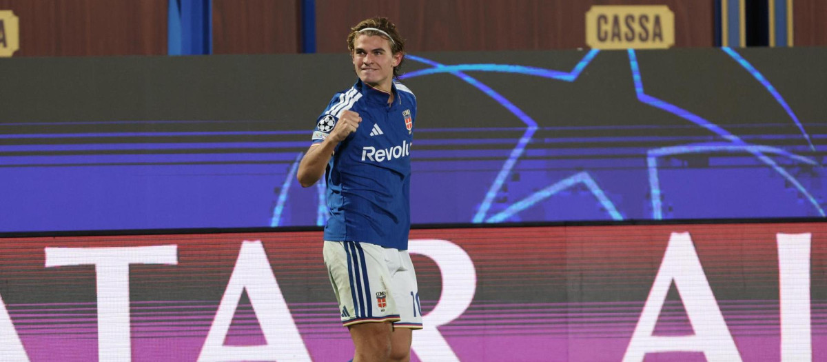 Nico Paz anotó un doblete en Champions ante el Manchester United