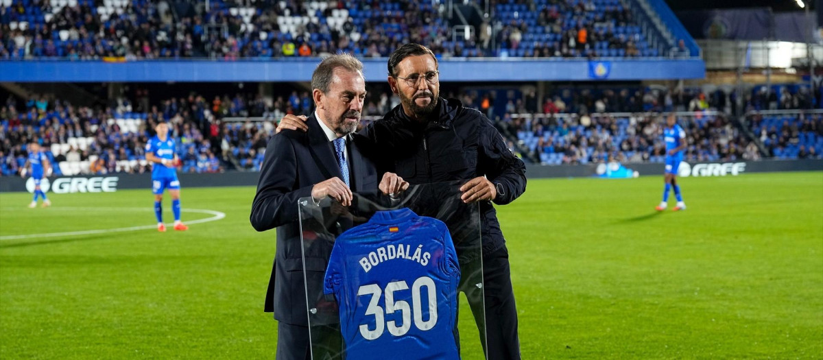 José Bordalás y Ángel Torres, en un acto reciente en el Coliseum