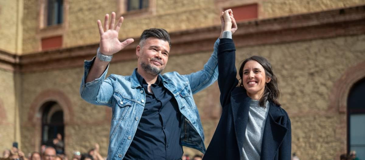 Rufián y Montero en el primer acto de precampaña juntos, en Barcelona
