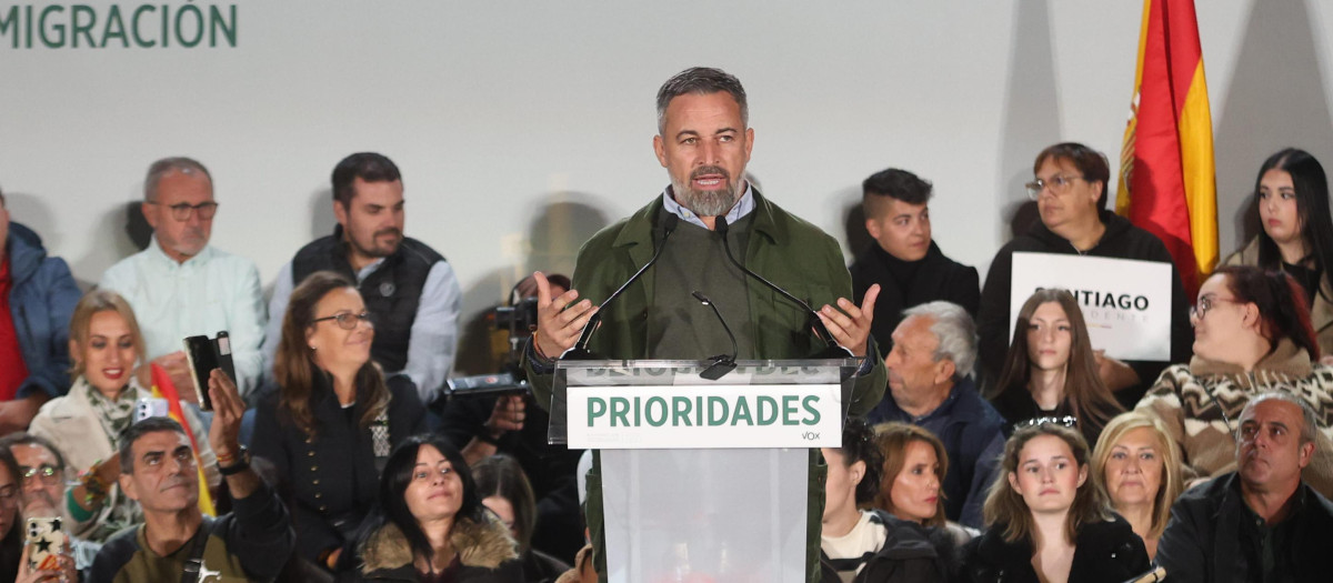 El presidente de Vox, Santiago Abascal, en un acto de precampaña de Vox, este martes, en Zamora