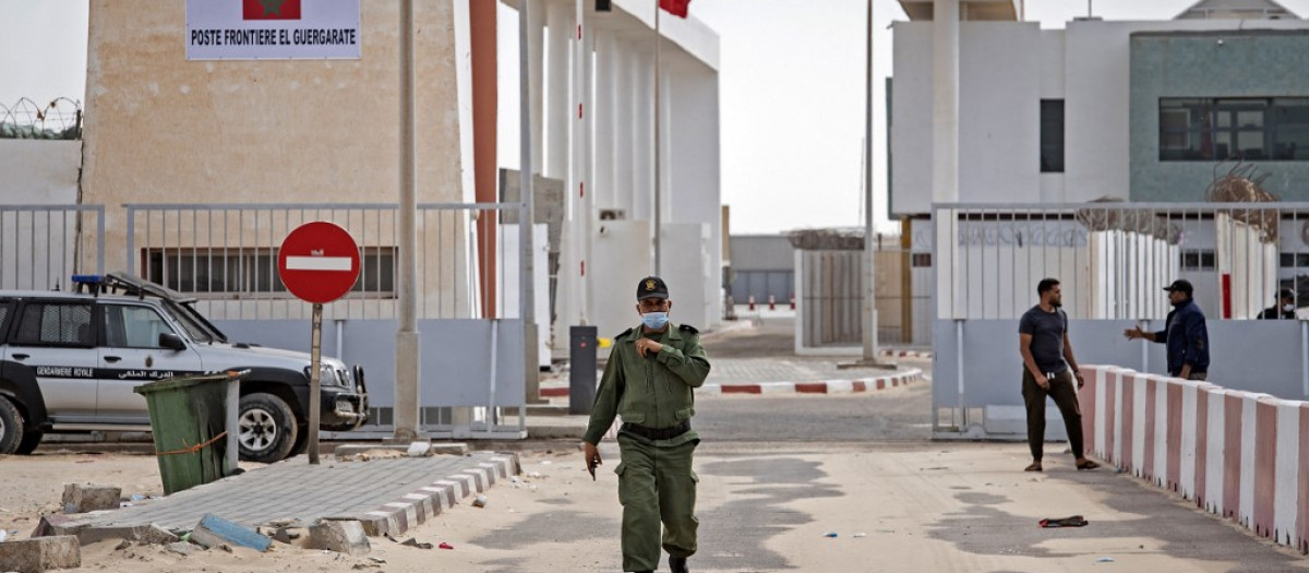 Control de frontera en Guerguerat, ubicada en el Sahara Occidental