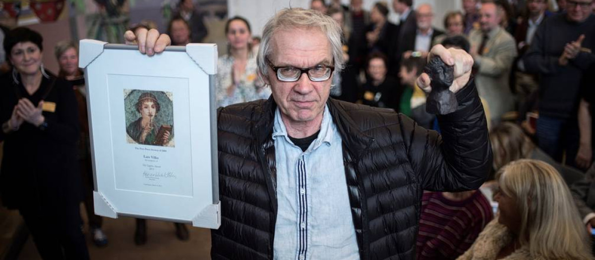 El artista sueco Lars Vilks recibe el premio Danés a la Libertad de Prensa en Copenhague, 2015