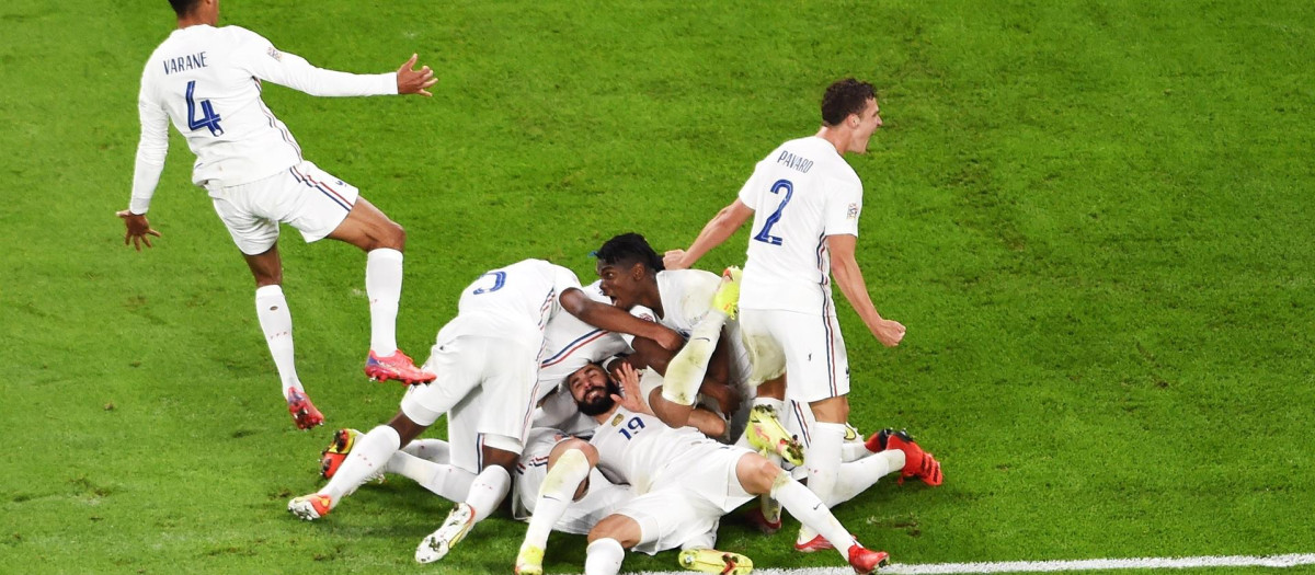 Francia celebra un gol ante Bélgica, en la semifinal de la Liga de Naciones.