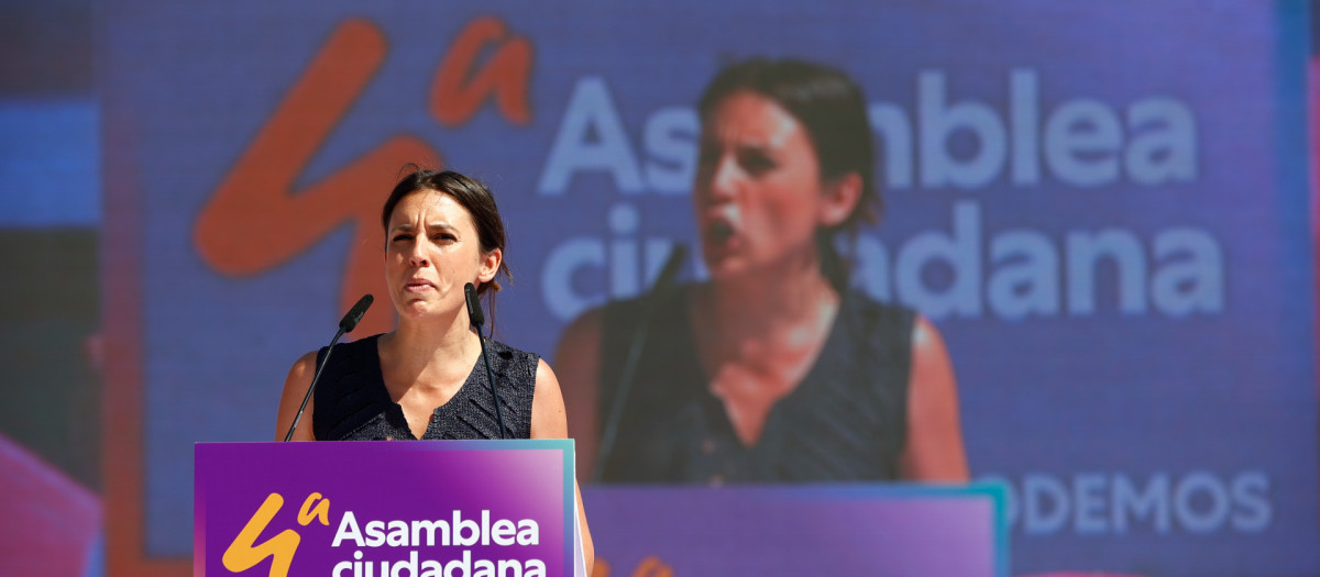 La ministra de Igualdad, Irene Montero, durante un mitin de junio