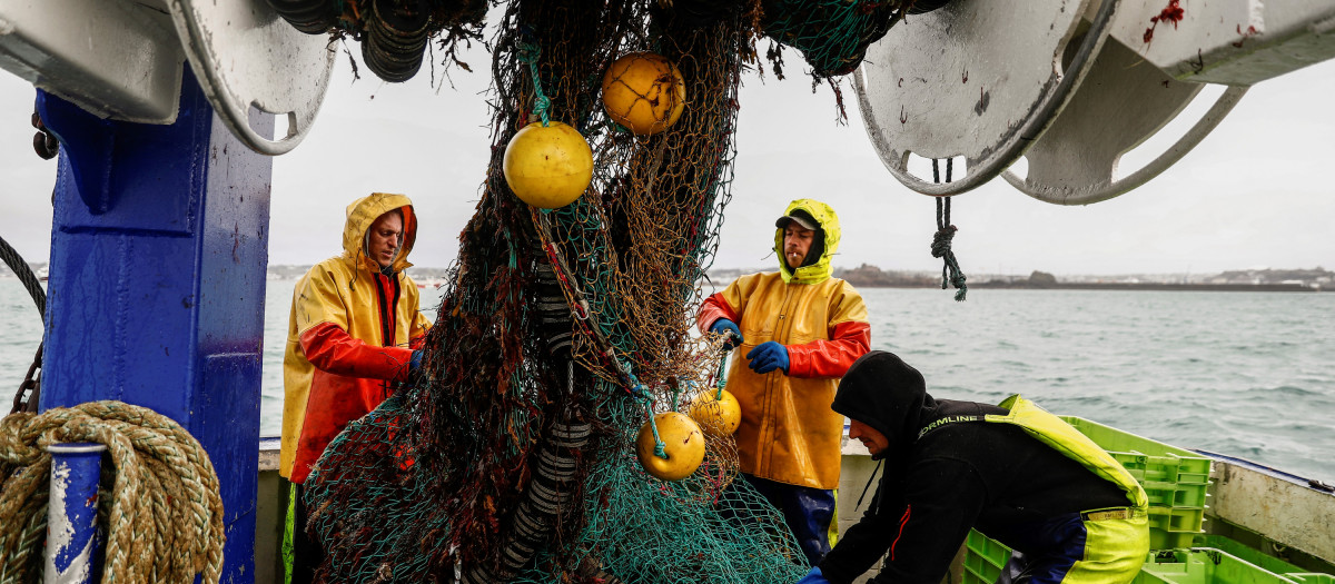 Pescadores franceses en la costa de Jersey