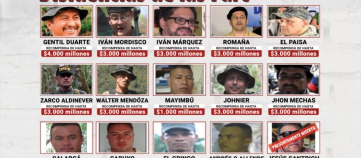 Cartel más buscados presentado por el Ministerio de Defensa de Colombia