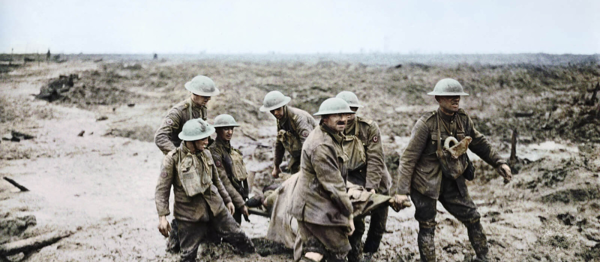 Soldado herido en la batalla de Passchendaele, Primera Guerra Mundial