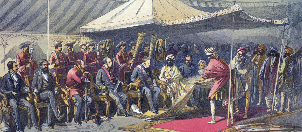 El virrey Canning se reúne con el maharajá Ranbir Singh de Jammu y Cachemira, 9 de marzo de 1860, de William Simpson