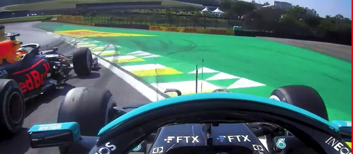 Verstappen se defendió de un intento de adelantamiento por parte de Hamilton en una acción en la vuelta 48