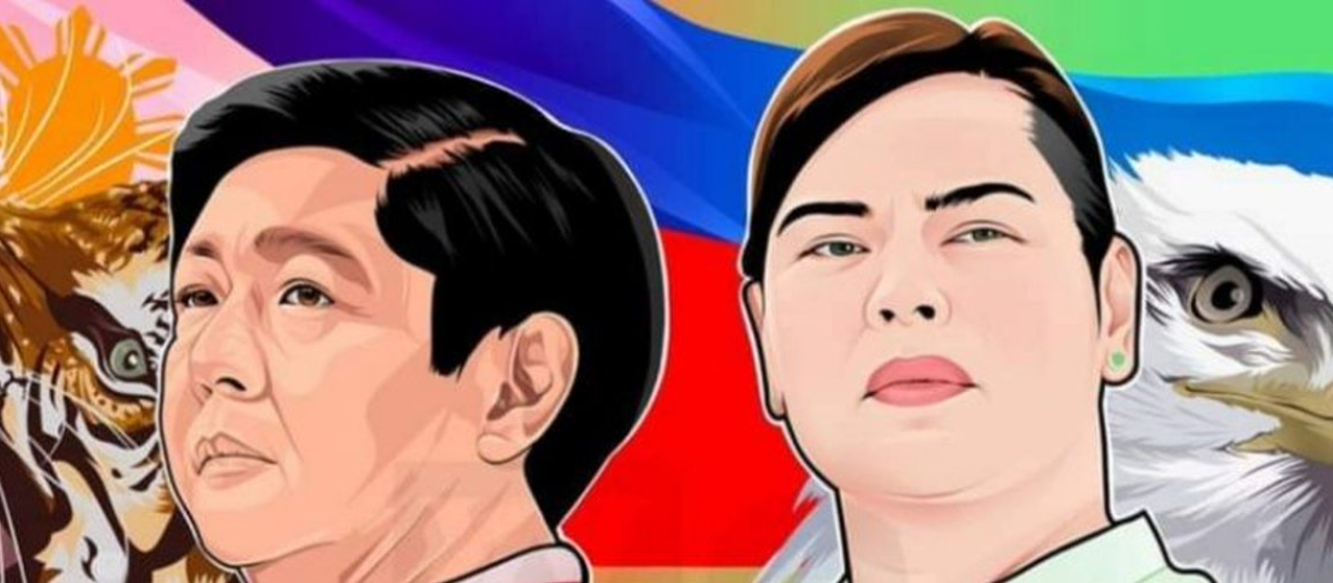 Material de campaña que muestra míticamente a ambos candidatos. Marcos (Izq) y Duterte (Der)