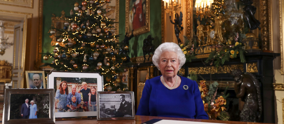 Britain's Queen Elizabeth II recording her annual Christmas Day message to the nation on Tuesday Dec. 24, 2019,