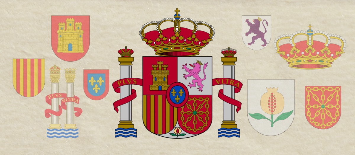 Símbolos recogidos por el Escudo oficial del Estado español.