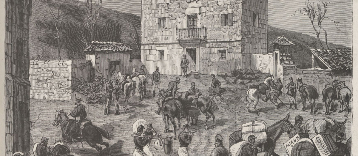 Cuartel general de Serrano en Somorrostro, dibujo de Vierge