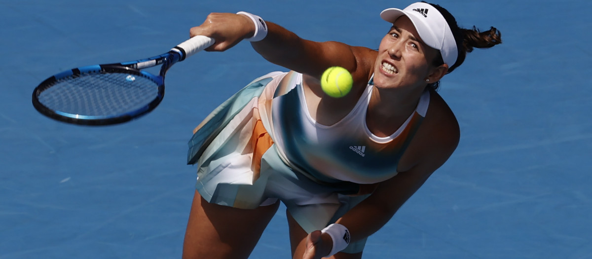Garbiñe Muguruza durante su partido de primera ronda en Australia