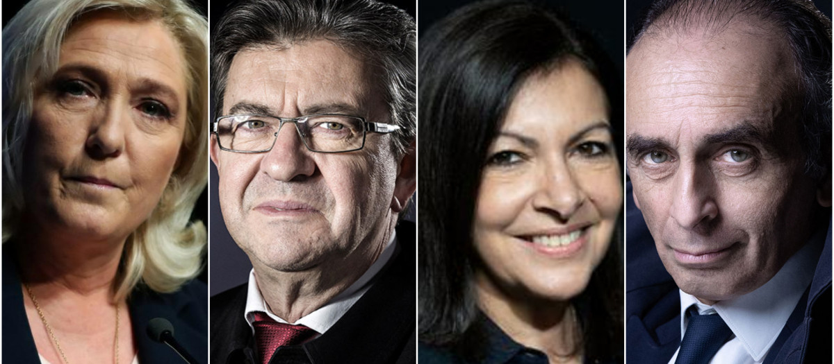 Marine Le Pen, Jean-Luc Mélonchon, Anne Hidalgo, y Eric Zemmour, candidatos a la presidencia francesa