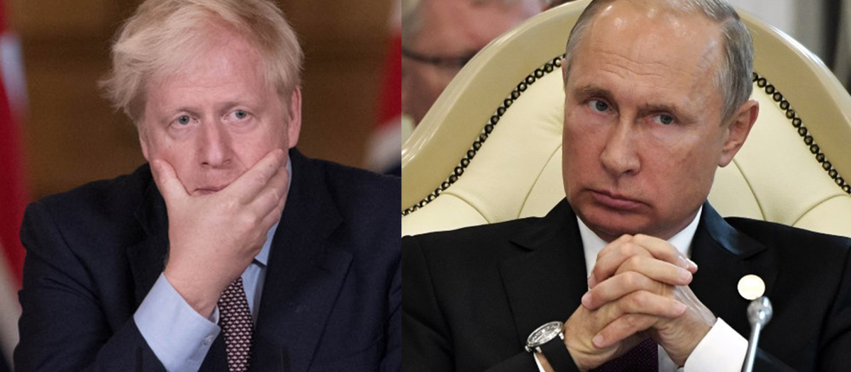 Boris Johnson, primer ministro británico, y Vladimir Putin, presidente ruso