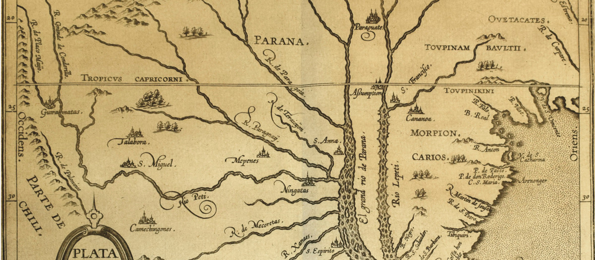 Fotografía del Mapa del Río de la Plata que se encontraba dentro del Legatio Babilónica en el Archivo de la Catedral con el que se sustituyó el Mapa del Caribe de 1514
