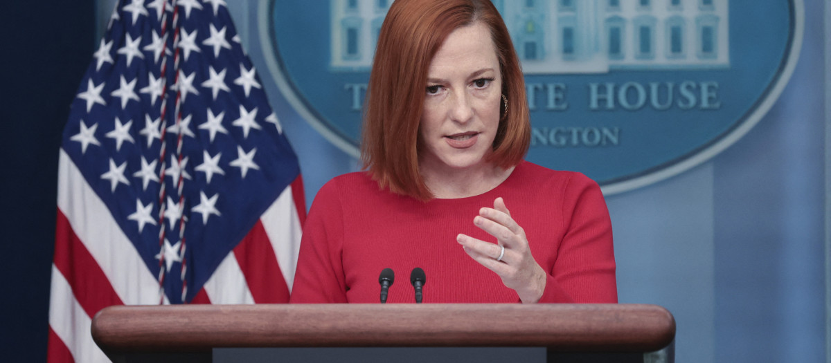 La secretaria de prensa de la Casa Blanca, Jen Psaki durante una rueda de prensa