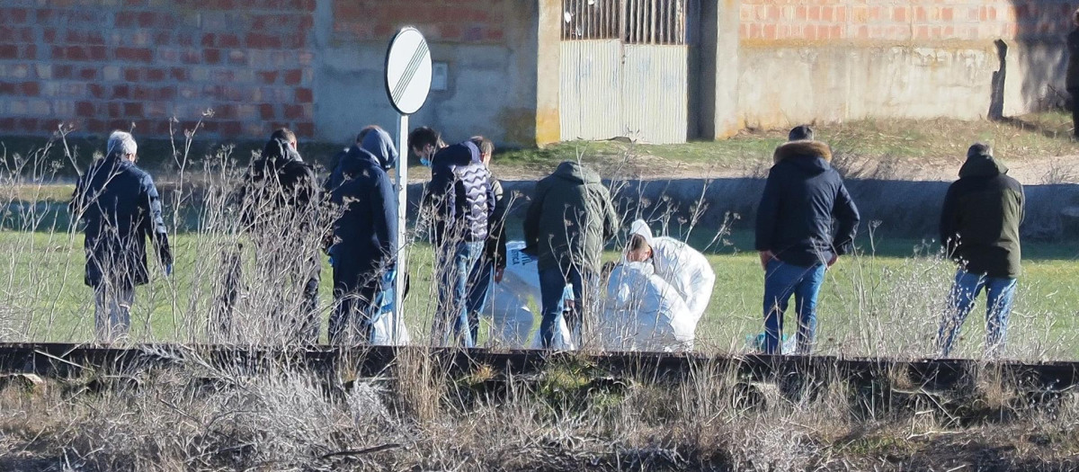 Investigadores inspeccionan la zona donde fue encontrado el cuerpo de Esther López, en Traspinedo (Valladolid)