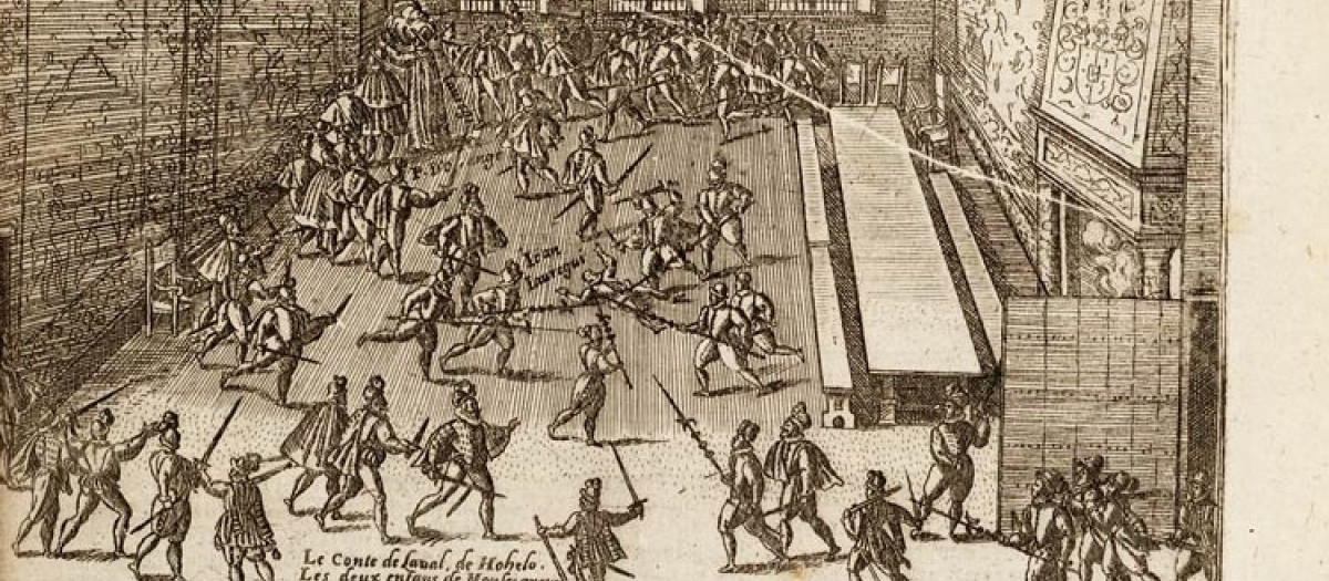 Juan de Jáuregui intentando asesinar a Guillermo el Silencioso, príncipe de Orange , de Frans Hogenberg , 1582 (publicado en 1616)