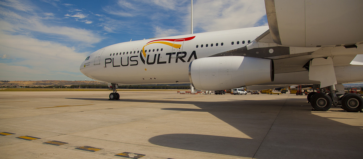 Aeronave A340 de la aerolínea Plus Ultra